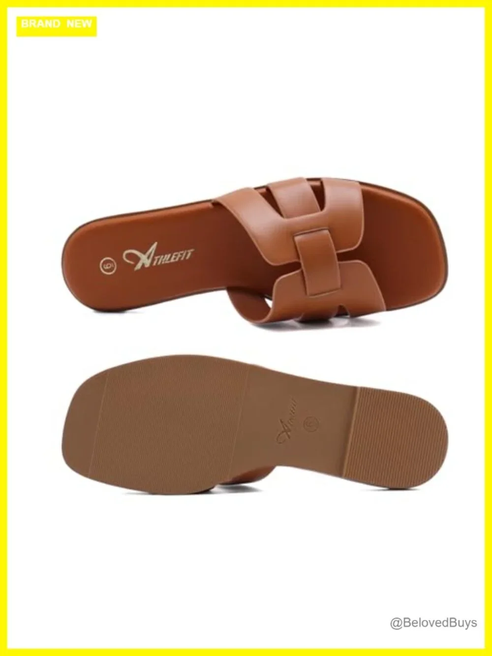 Women's Flat Sandals Slip On Slide Square Toe Faux Leather Summer Dressy Comfort